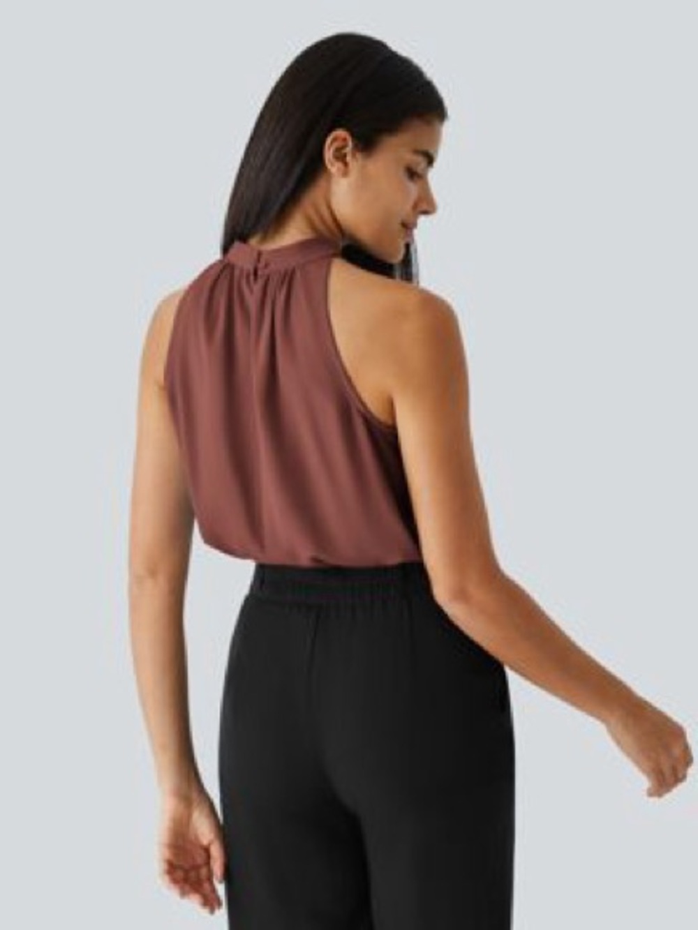 HALARA Mauve Brown High-Neck Sleeveless Blouson Top - Picture 2 of 5